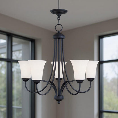 Black Five Light Metal Dimmable Chandelier With Shades HomeRoots