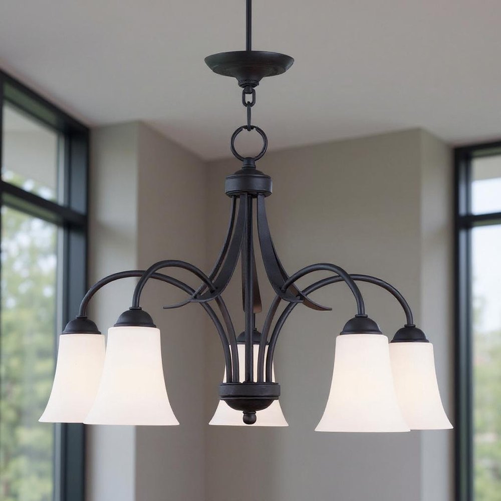 Black Five Light Metal Dimmable Chandelier With Shades HomeRoots