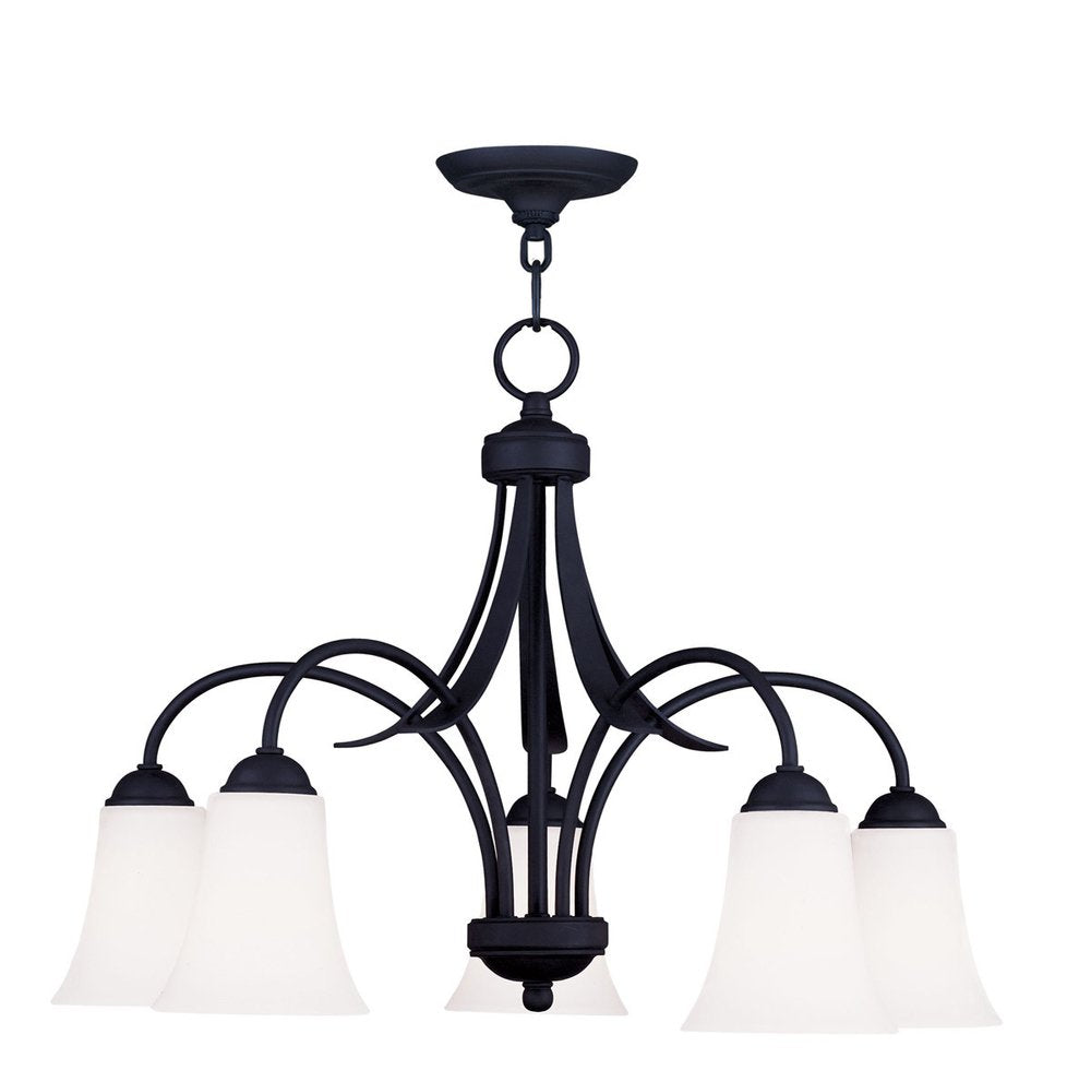 Black Five Light Metal Dimmable Chandelier With Shades HomeRoots