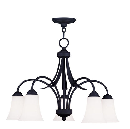 Black Five Light Metal Dimmable Chandelier With Shades HomeRoots