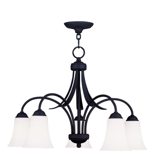 Black Five Light Metal Dimmable Chandelier With Shades HomeRoots