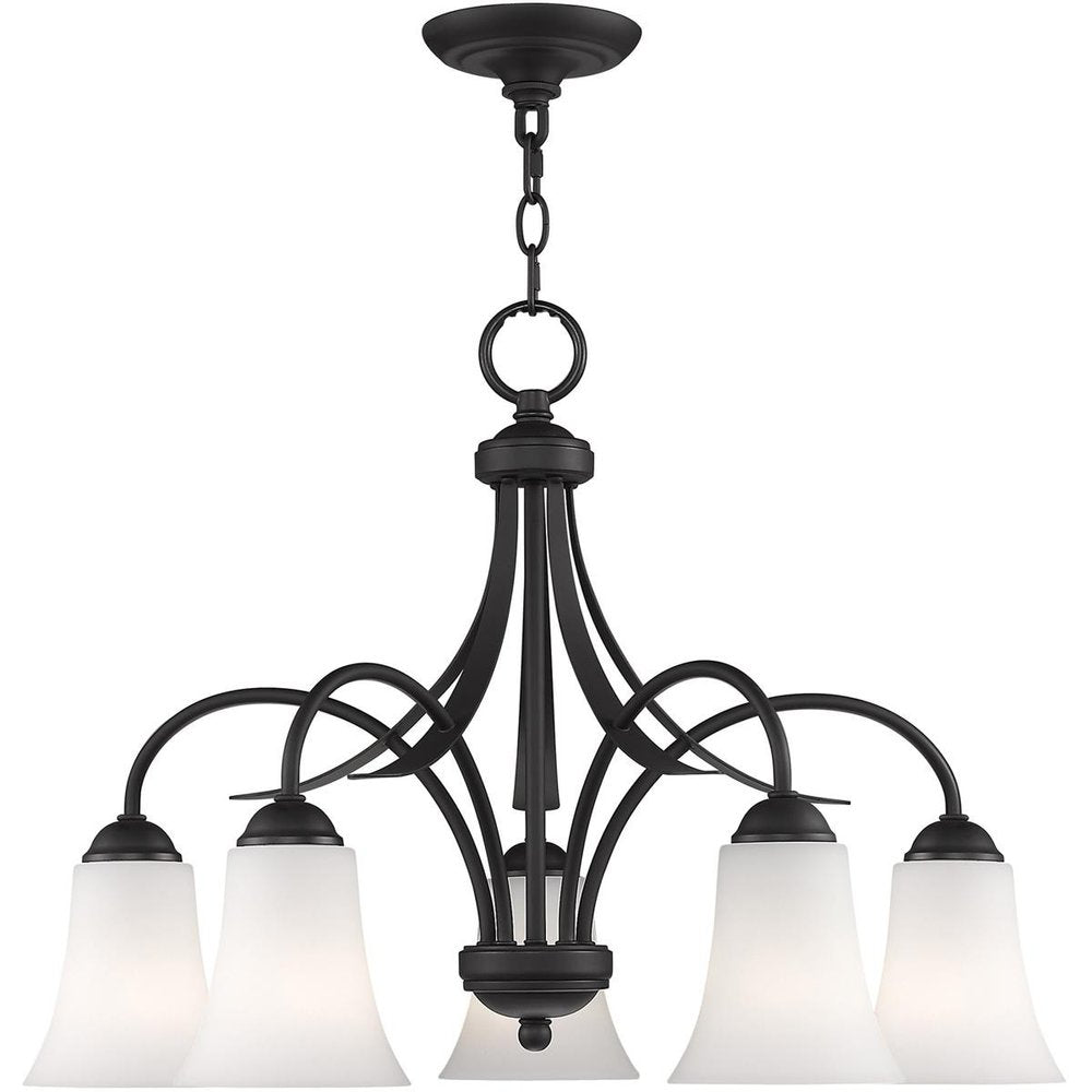 Black Five Light Metal Dimmable Chandelier With Shades HomeRoots