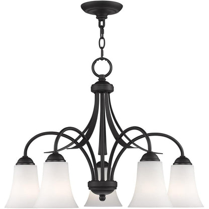 Black Five Light Metal Dimmable Chandelier With Shades HomeRoots