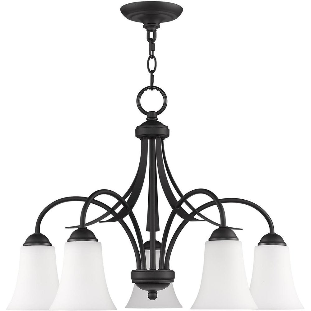 Black Five Light Metal Dimmable Chandelier With Shades HomeRoots