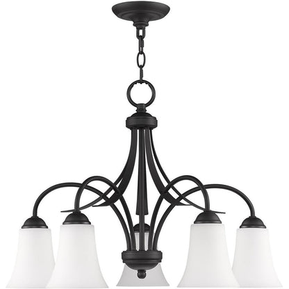 Black Five Light Metal Dimmable Chandelier With Shades HomeRoots