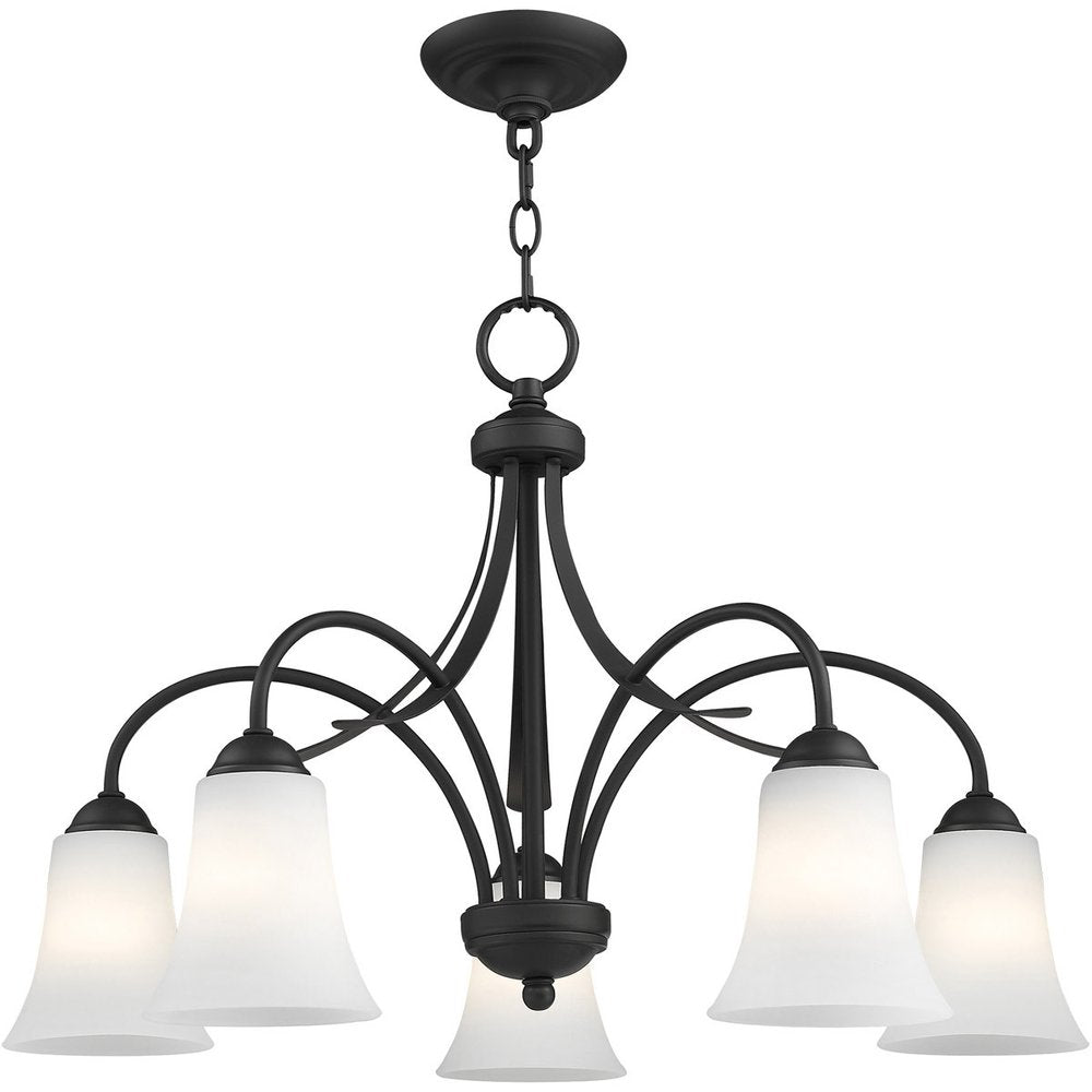 Black Five Light Metal Dimmable Chandelier With Shades HomeRoots