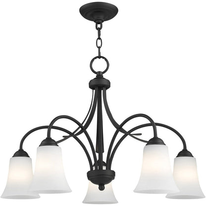 Black Five Light Metal Dimmable Chandelier With Shades HomeRoots