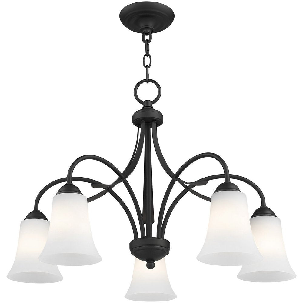 Black Five Light Metal Dimmable Chandelier With Shades HomeRoots
