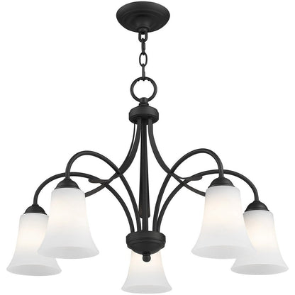 Black Five Light Metal Dimmable Chandelier With Shades HomeRoots