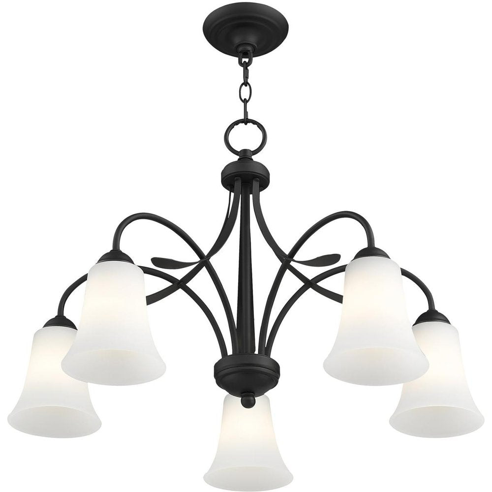 Black Five Light Metal Dimmable Chandelier With Shades HomeRoots