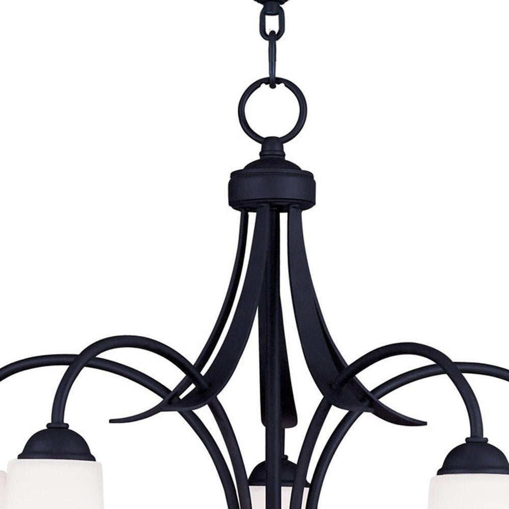 Black Five Light Metal Dimmable Chandelier With Shades HomeRoots