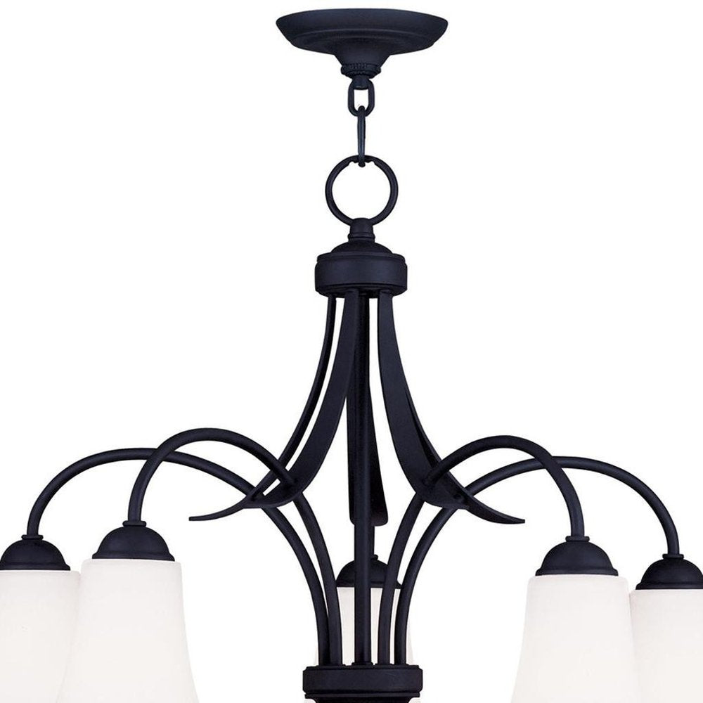 Black Five Light Metal Dimmable Chandelier With Shades HomeRoots