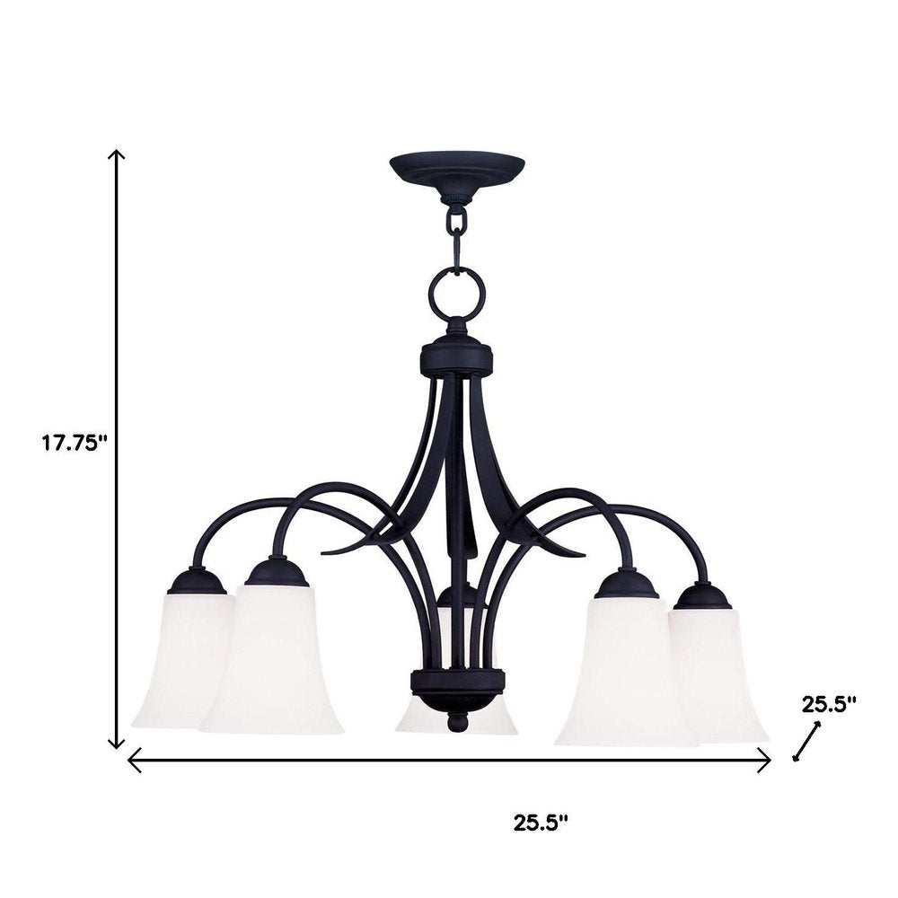 Black Five Light Metal Dimmable Chandelier With Shades HomeRoots