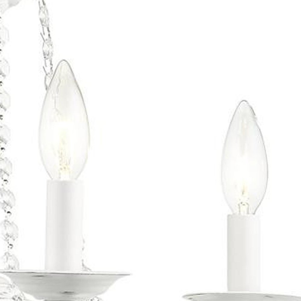 Antiqued White Four Light Metal Dimmable Chandelier With Shades HomeRoots
