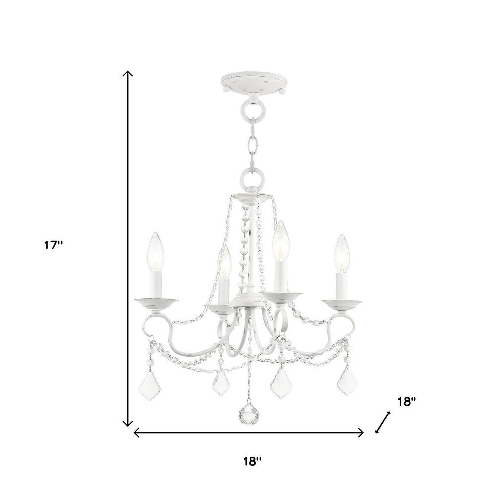 Antiqued White Four Light Metal Dimmable Chandelier With Shades HomeRoots