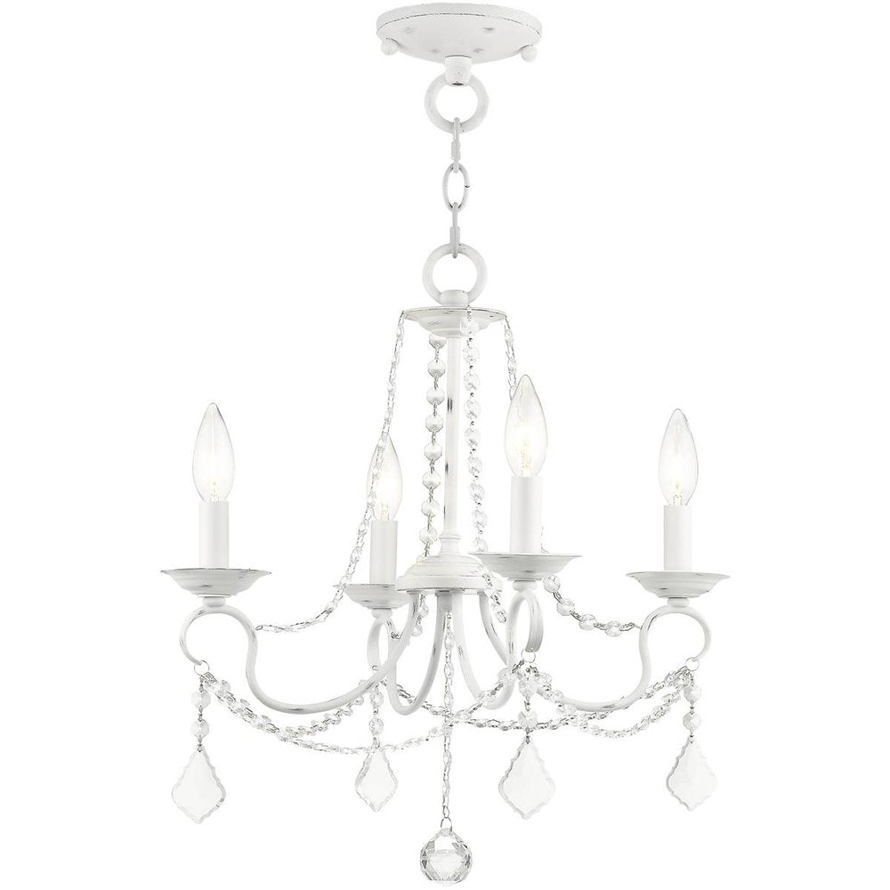 Antiqued White Four Light Metal Dimmable Chandelier With Shades HomeRoots