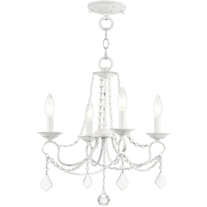 Antiqued White Four Light Metal Dimmable Chandelier With Shades HomeRoots