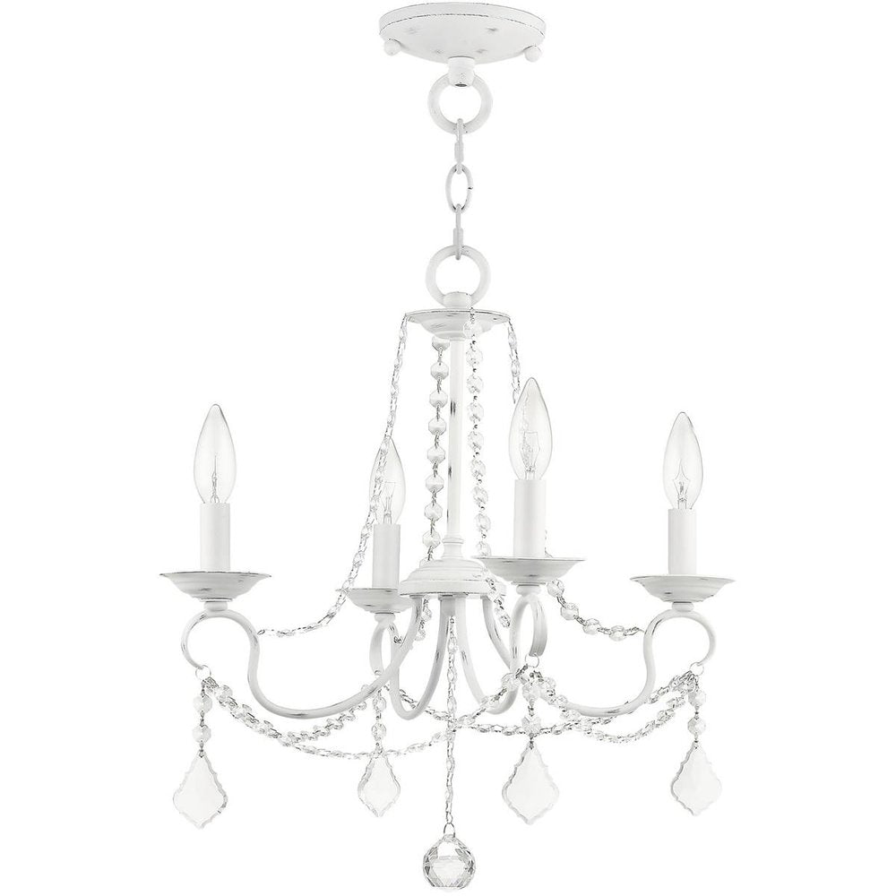 Antiqued White Four Light Metal Dimmable Chandelier With Shades HomeRoots