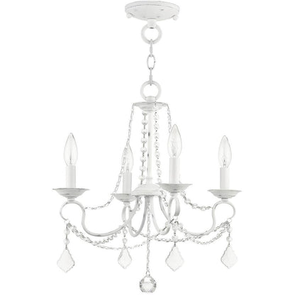 Antiqued White Four Light Metal Dimmable Chandelier With Shades HomeRoots