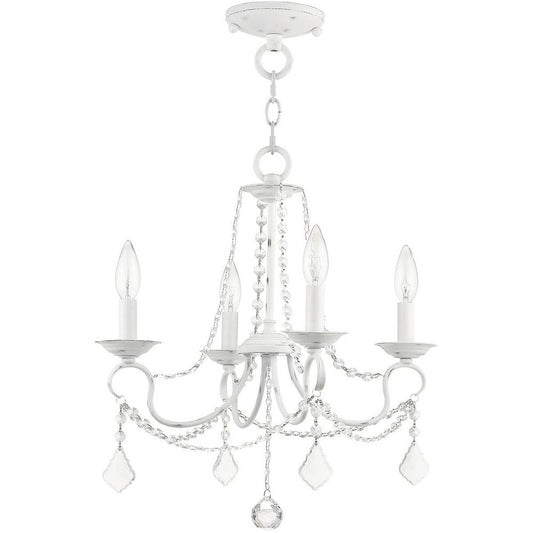 Antiqued White Four Light Metal Dimmable Chandelier With Shades HomeRoots