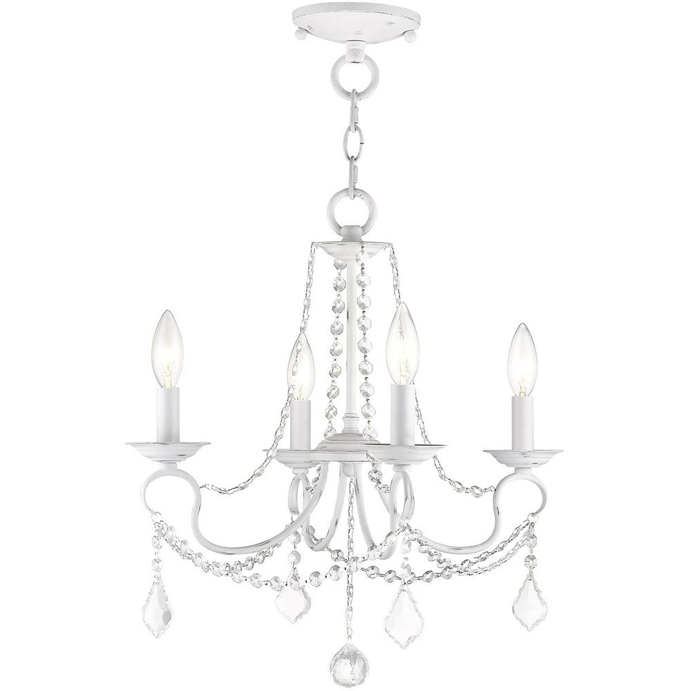Antiqued White Four Light Metal Dimmable Chandelier With Shades HomeRoots
