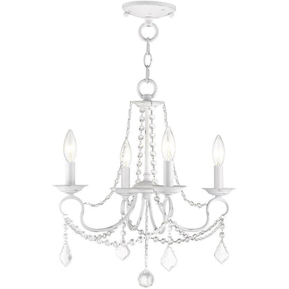 Antiqued White Four Light Metal Dimmable Chandelier With Shades HomeRoots