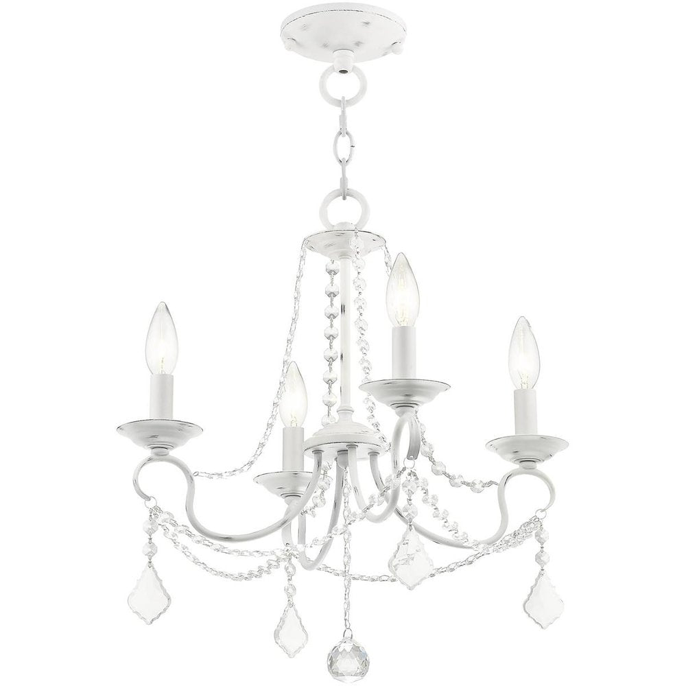 Antiqued White Four Light Metal Dimmable Chandelier With Shades HomeRoots