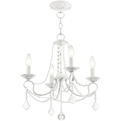 Antiqued White Four Light Metal Dimmable Chandelier With Shades HomeRoots