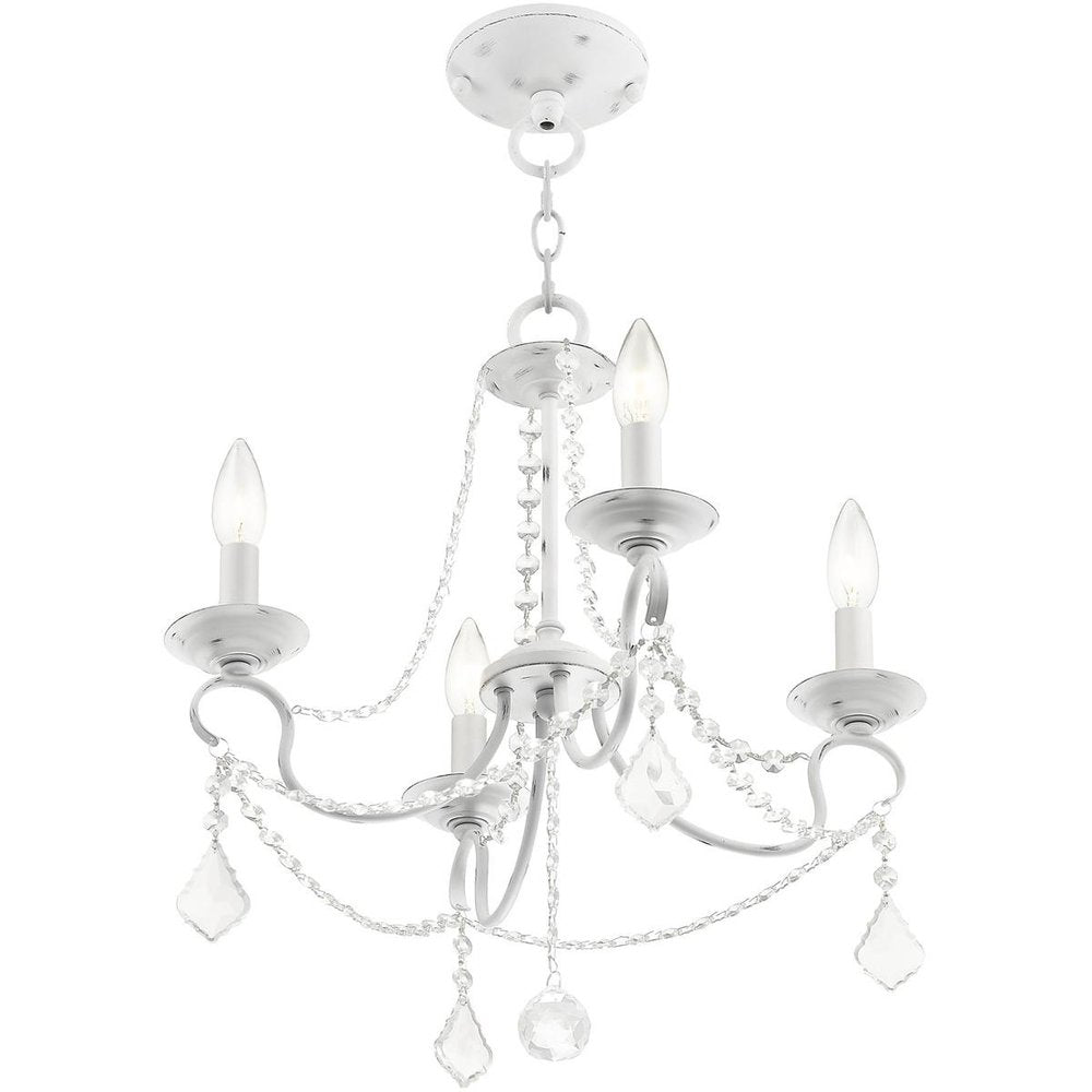 Antiqued White Four Light Metal Dimmable Chandelier With Shades HomeRoots