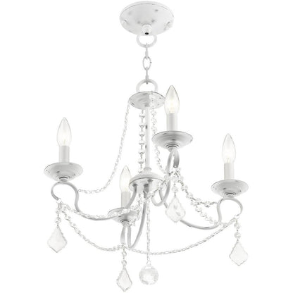 Antiqued White Four Light Metal Dimmable Chandelier With Shades HomeRoots