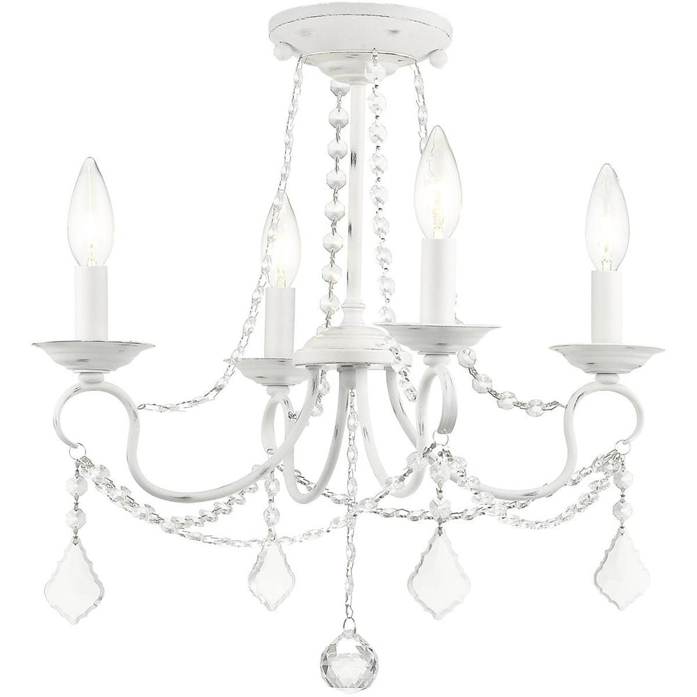 Antiqued White Four Light Metal Dimmable Chandelier With Shades HomeRoots