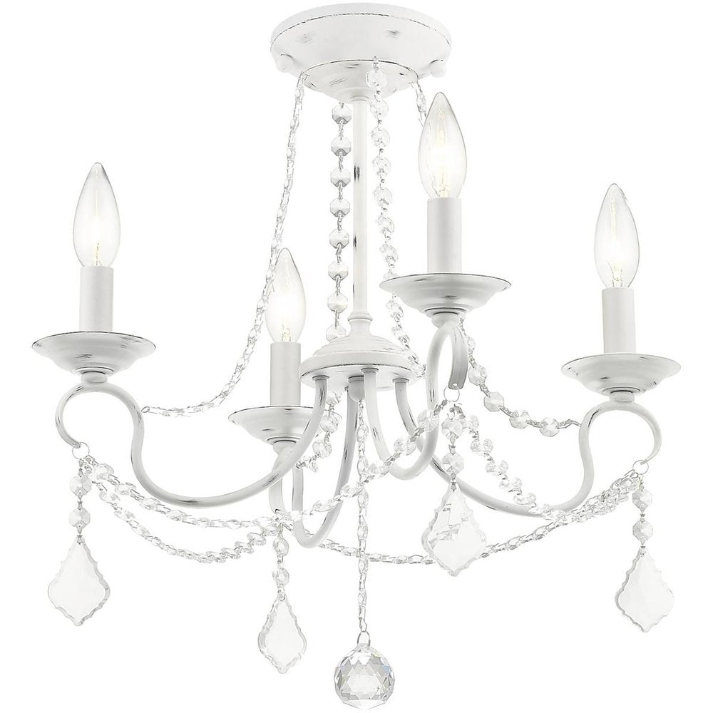Antiqued White Four Light Metal Dimmable Chandelier With Shades HomeRoots