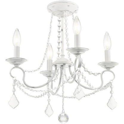 Antiqued White Four Light Metal Dimmable Chandelier With Shades HomeRoots
