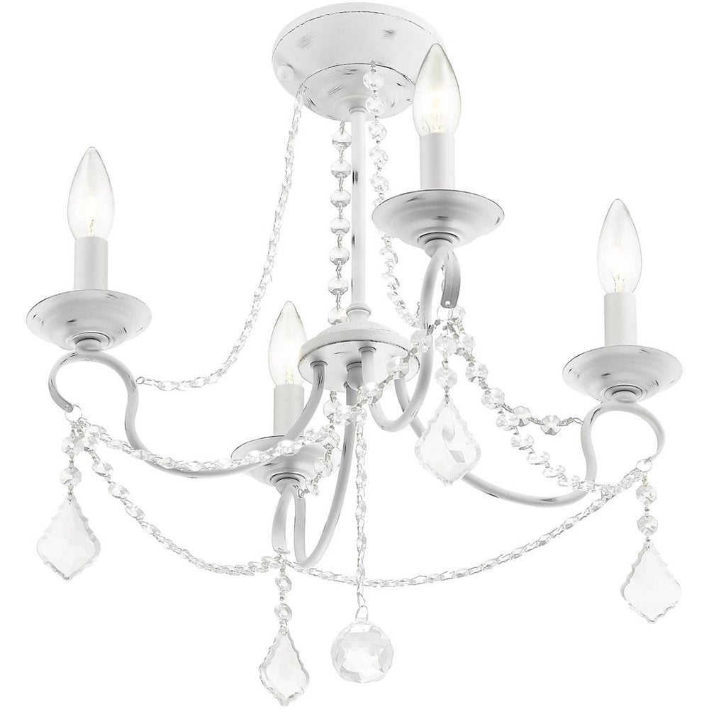 Antiqued White Four Light Metal Dimmable Chandelier With Shades HomeRoots