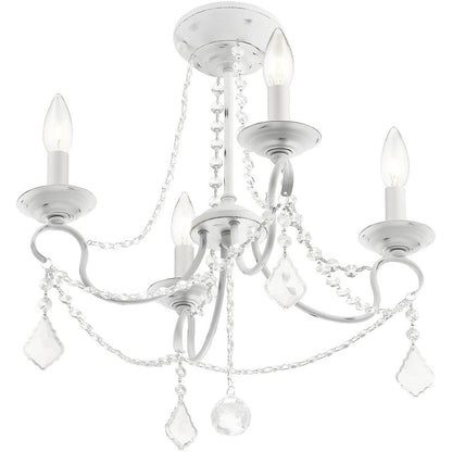 Antiqued White Four Light Metal Dimmable Chandelier With Shades HomeRoots