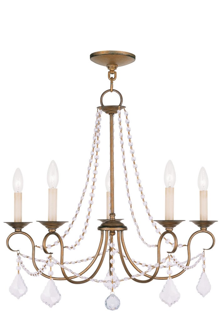 Antiqued Gold Five Light Metal Dimmable Chandelier With Shades HomeRoots