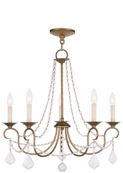Antiqued Gold Five Light Metal Dimmable Chandelier With Shades HomeRoots
