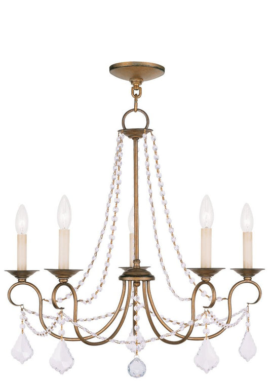 Antiqued Gold Five Light Metal Dimmable Chandelier With Shades HomeRoots