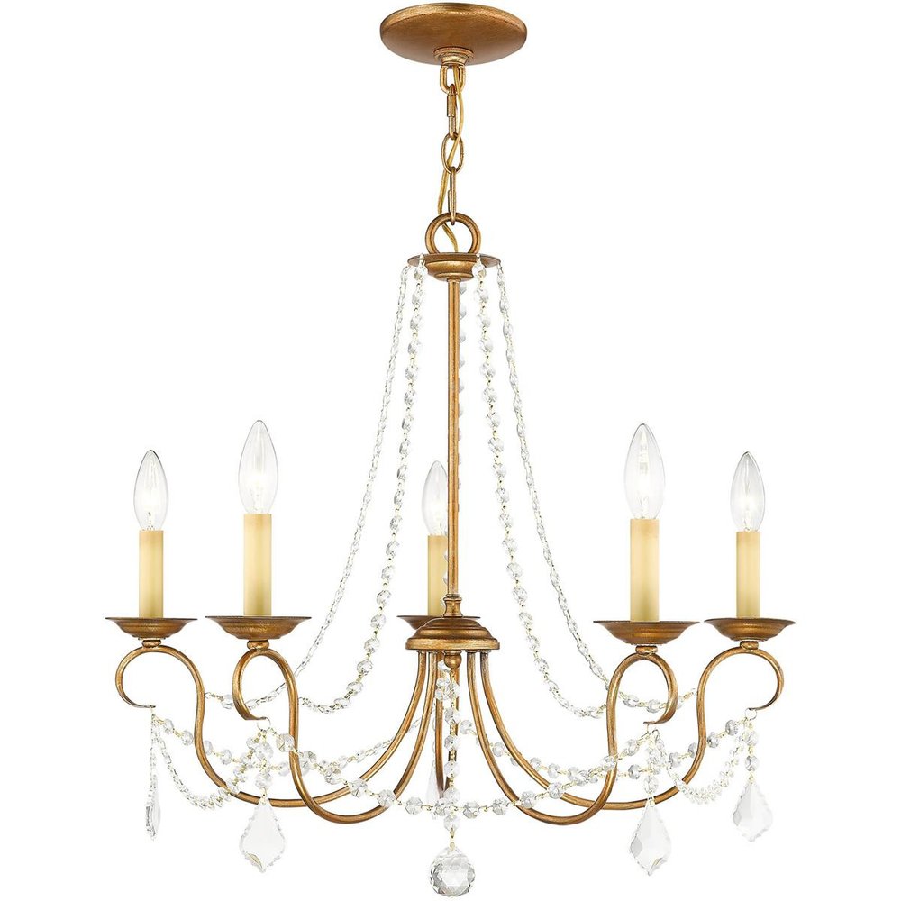 Antiqued Gold Five Light Metal Dimmable Chandelier With Shades HomeRoots