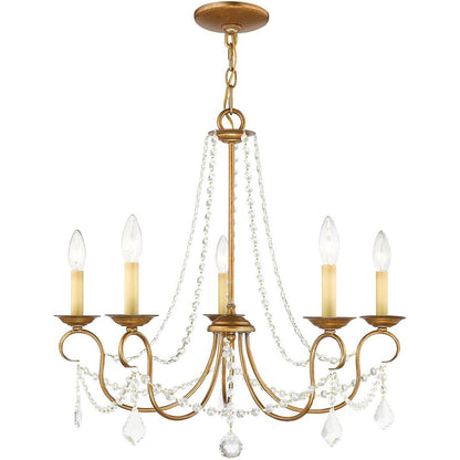 Antiqued Gold Five Light Metal Dimmable Chandelier With Shades HomeRoots