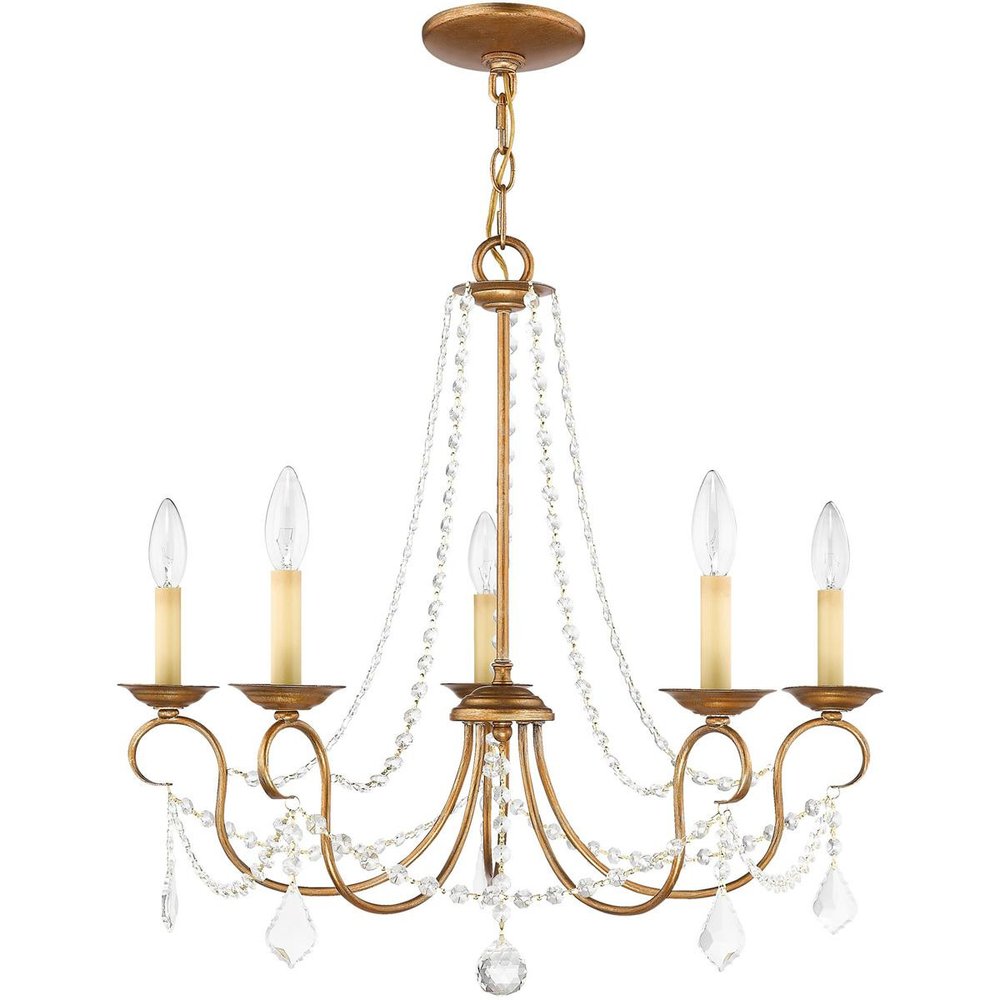 Antiqued Gold Five Light Metal Dimmable Chandelier With Shades HomeRoots