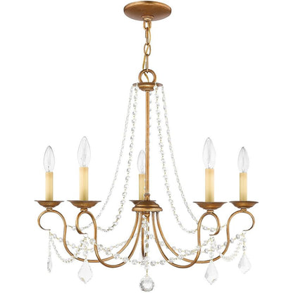 Antiqued Gold Five Light Metal Dimmable Chandelier With Shades HomeRoots