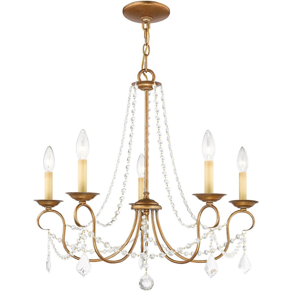 Antiqued Gold Five Light Metal Dimmable Chandelier With Shades HomeRoots