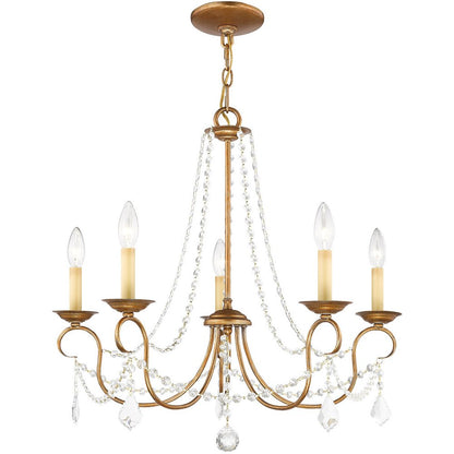 Antiqued Gold Five Light Metal Dimmable Chandelier With Shades HomeRoots