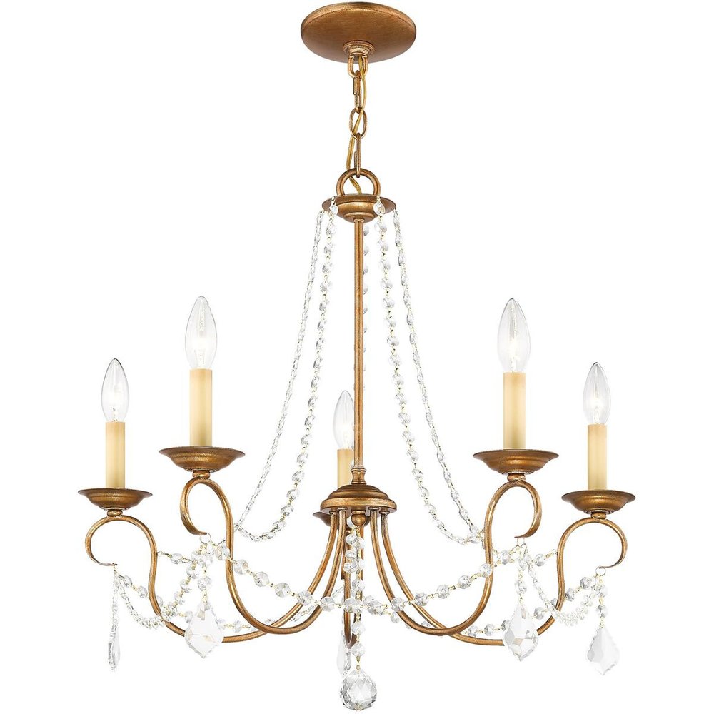 Antiqued Gold Five Light Metal Dimmable Chandelier With Shades HomeRoots