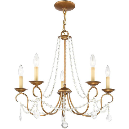 Antiqued Gold Five Light Metal Dimmable Chandelier With Shades HomeRoots
