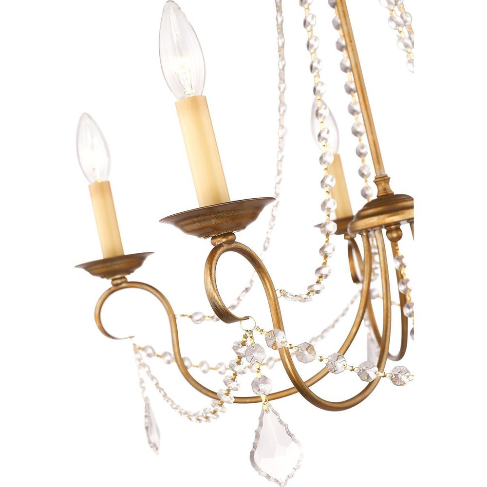 Antiqued Gold Five Light Metal Dimmable Chandelier With Shades HomeRoots