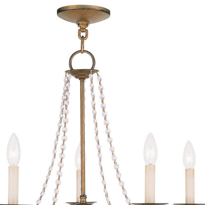 Antiqued Gold Five Light Metal Dimmable Chandelier With Shades HomeRoots