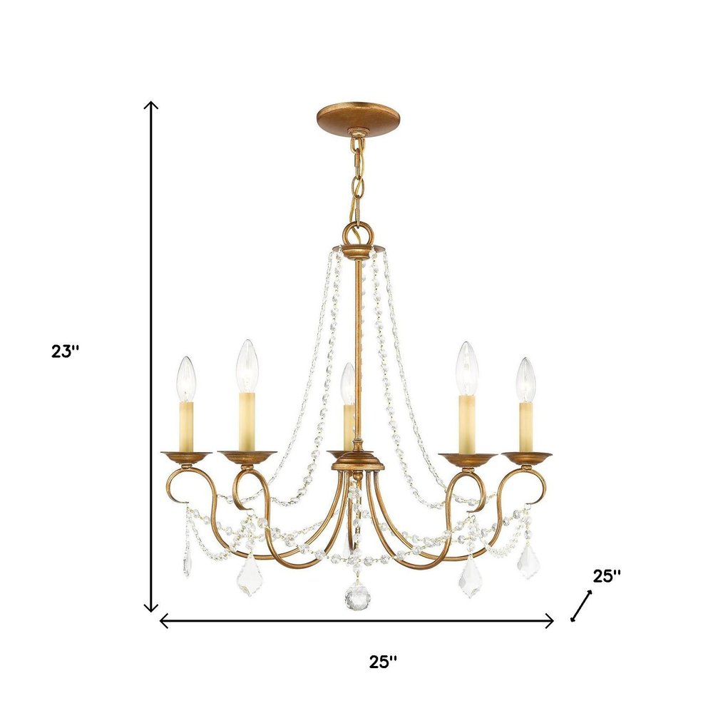 Antiqued Gold Five Light Metal Dimmable Chandelier With Shades HomeRoots
