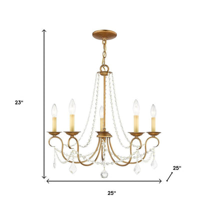 Antiqued Gold Five Light Metal Dimmable Chandelier With Shades HomeRoots